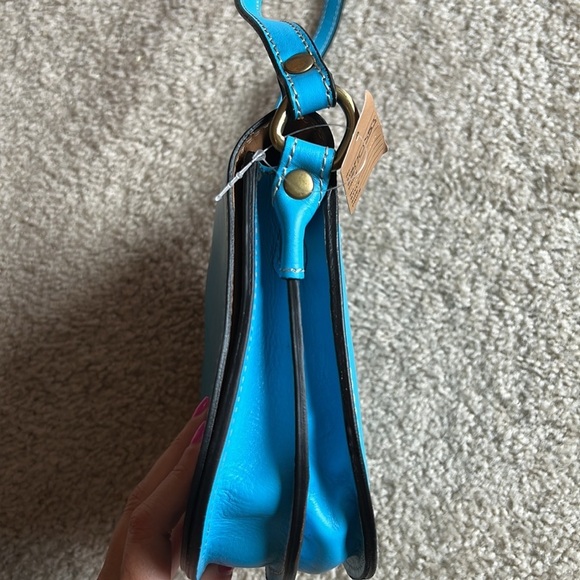 Made in Italy- Leather blue gold hardware crossbody handbag purse adjustable - Picture 5 of 15